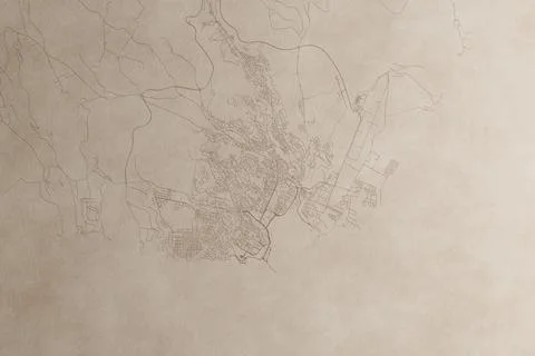 Map of Praia (Cape Verde) on an old vintage sheet of paper. Retro style grung Stock Photos