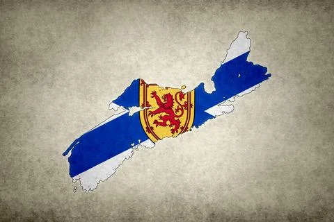 Map of the province of Nova Scotia with its flag on a paper Stock Illustration