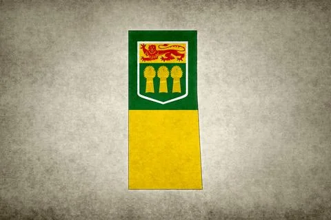 Map of the province of Saskatchewan with its flag on a paper Stock Illustration