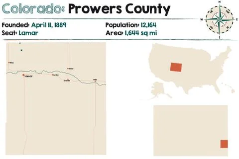 Map of Prowers County in Colorado Stock Illustration