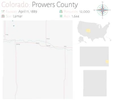 Map of Prowers County in Colorado Stock Illustration