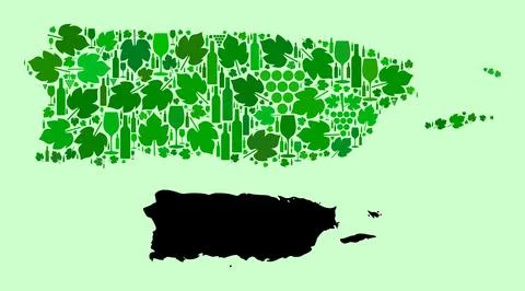 Map of Puerto Rico - Composition of Wine and Grapes Leaves Stock Illustration