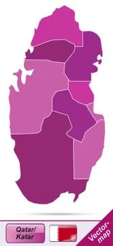 Map of qatar with borders in violet Stock Illustration