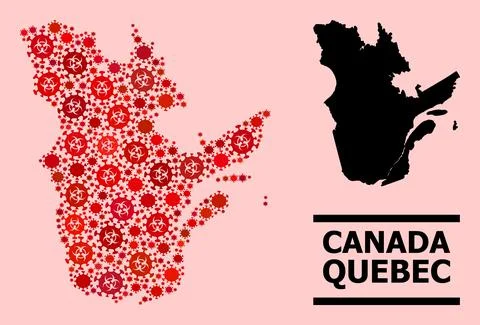 Map of Quebec Province - Composition of Covid Virus Biohazard Infection Icons Stock Illustration