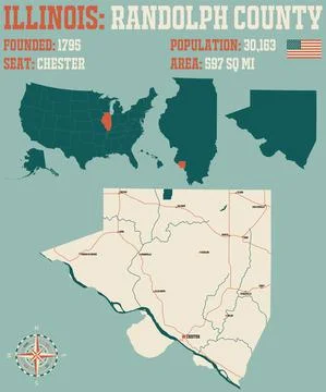 Map of Randolph County in Illinois Stock Illustration