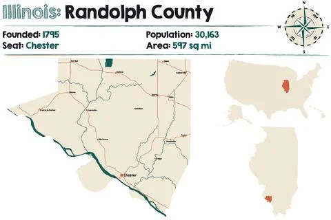 Map of Randolph County in Illinois Illustrazione stock