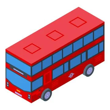 Map red bus icon isometric vector. England tour Stock Illustration