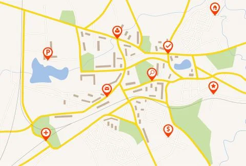 Map with red pin pointers Stock Illustration