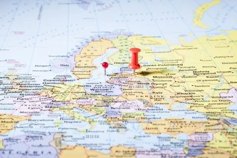 Map with red pins Stock Photos