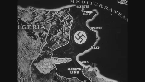 Map representation of position of different troops in battlefield - 1944 Stock Footage 106064951