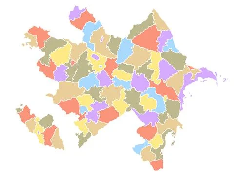 Map of Republic of Azerbaijan by region in different colors. Stock Illustration