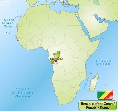 Map of republic of the congo with main cities in green Stock Illustration