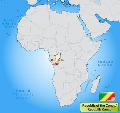 Map of republic of the congo with main cities in pastel orange Illustrazione stock