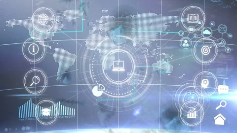 Map reveal starting central HUD rotating and pulsing, side widgets lighting up Stock Footage 328396586