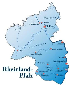 Map of rhineland-palatinate as an overview map in blue Stock Illustration