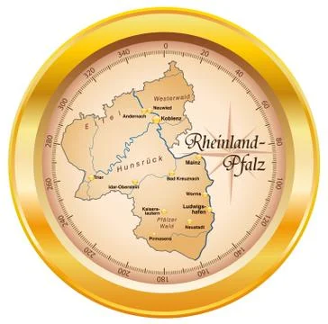 Map of rhineland-palatinate as an overview map in gold Stock Illustration