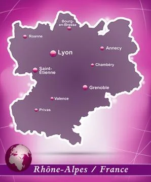 Map of rhone-alpes with abstract background in violet Stock Illustration