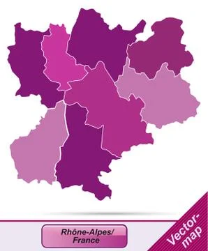 Map of rhone-alpes with borders in violet Stock Illustration