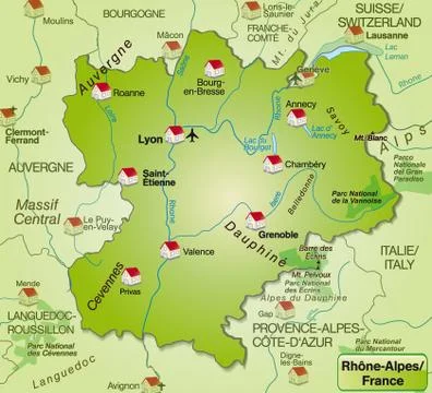 Map of rhone-alpes as an overview map in green Stock Illustration