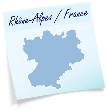 Map of rhone-alpes as sticky note Stock Illustration