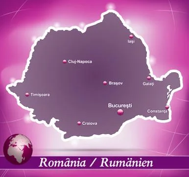Map of romania with abstract background in violet Stock Illustration