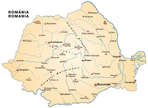 Map of romania as an overview map in pastel orange Stock Illustration