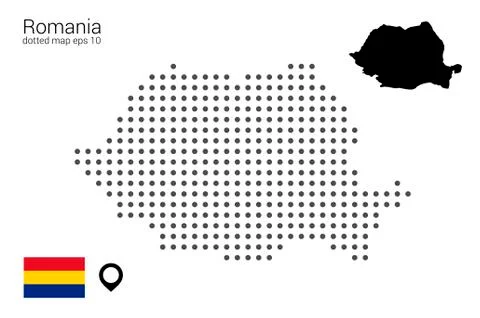 Map of Romania, vector drawing, dotted with flag and map marker Stock Illustration
