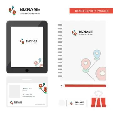 Map route  Business Logo, Tab App, Diary PVC Employee Card and USB Brand Stat Stock Illustration