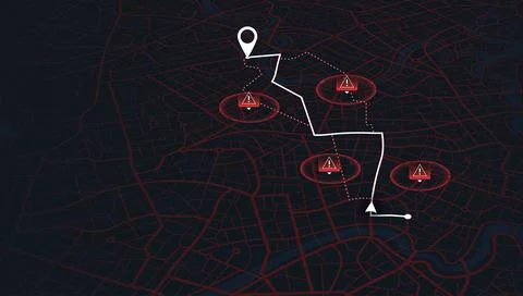 Map of the route with data on the distance and turns of the route Illustrazione stock