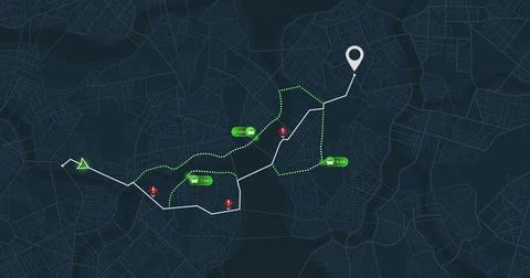 Map of the route with data on the distance, turns of the route. イラスト素材