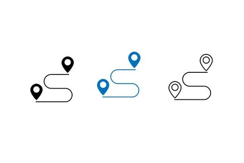 Map route icon. Gps path symbol. Travel signs. Roadmap symbols. Stock Illustration