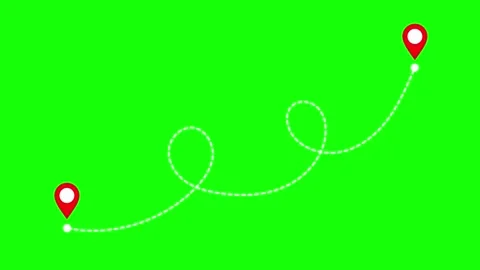 Map route line draws path connecting two location pins Stockbeeldmateriaal 331766805