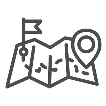 Map with route from pointer to flag line icon, Navigation concept, Location Stock Illustration