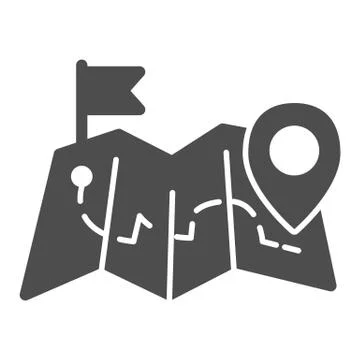 Map with route from pointer to flag solid icon, Navigation concept, Location Stock Illustration