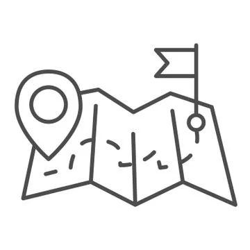 Map with route from pointer to flag thin line icon, Navigation concept, Location Stock Illustration