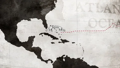 Map Route of Santa Maria Exact Sailing Route to America Stock Footage 269135121