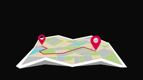 Map Route from Start to Destination Animation Stock Footage 333932608
