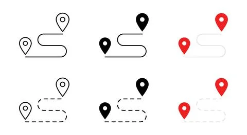 Map route vector icon. Roadmap symbol. Navigation pointer signs. Destinatio.. Stock Illustration
