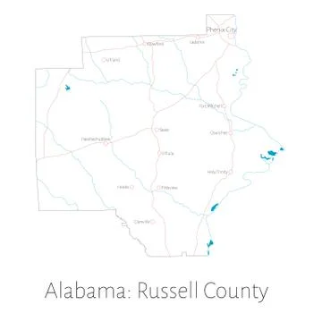 Map of Russell County in Alabama Stock Illustration
