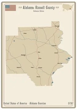 Map of Russell county in Alabama Stock Illustration