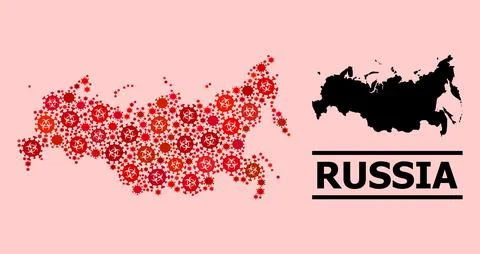 Map of Russia - Composition with Covid Biohazard Infection Items イラスト素材