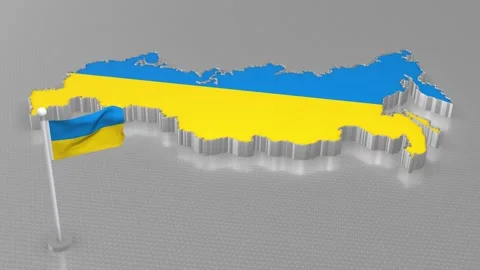 The map of the Russia is designed with the theme of the Ukraine Flag. Video stock 197644663