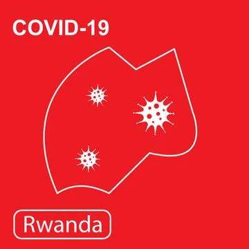 Map of Rwanda labeled COVID-19. Vector illustration of a virus, coronavirus Stock Illustration