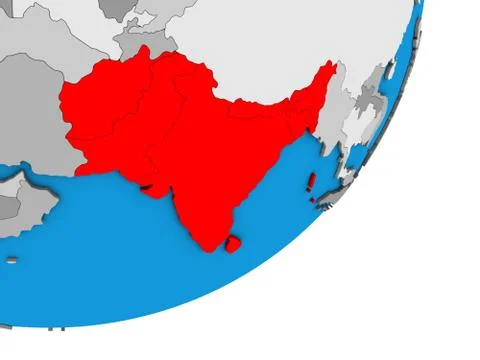 Map of SAARC memeber states on 3D globe Illustrazione stock