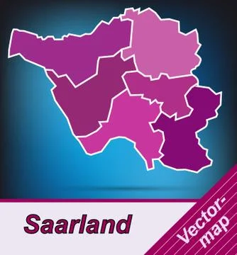 Map of saarland with borders in violet Stock Illustration