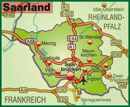Map of saarland with highways Stock Illustration