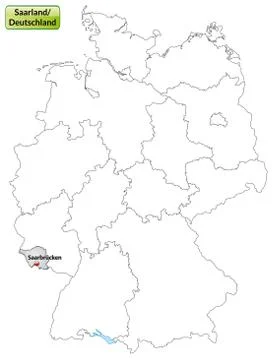 Map of saarland with main cities in gray Stock Illustration