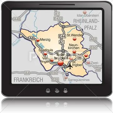 Map of saarland as a mobile phone Stock Illustration