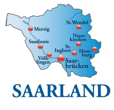 Map of saarland as an overview map in blue Stock Illustration