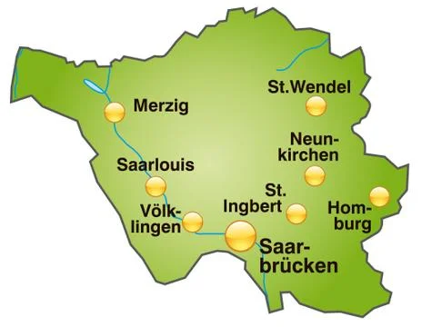 Map of saarland as an overview map in green Stock Illustration